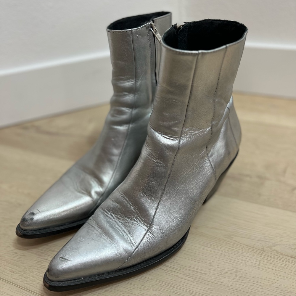Shiny silver cowboy boots